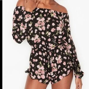 Victoria's Secret Black and Pink Floral Romper Size M